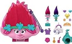 Polly Pocket Trolls Compact Playset, Poppy & Branch Micro Dolls, 13 Accessories, Poppy Exterior with Soft Hair, Collectible Toy