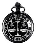 GT Gala Time Libra Zodiac Sign Black Pocket Watch Astrology Theme Bike Key Chain with Key Ring Men & Woman Gift Key Chain (Black Libra)