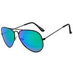 iceBoo Black Pilot Style Sunglasses Mens Womens - UV400 Protection, Green/Blue CAT.3 Lens, Black Metal Frame - Stylish & Durable Mens Sunglasses, Sunglasses Womenss (A5033)