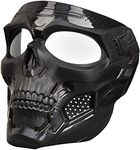 Airsoft Mask Paintball Mask Full Face Tactical Mask Suitable for ATV Motorcycle Cycling Skiing Halloween CS Game Cosplay Skull Mask (Black-Clear Lens)