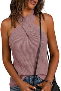 LaGracia Women's Halter Criss Cross Crochet Tops Knit Sleeveless Sweater for Women Tank Trendy Elegant Spring Summer Outfits 2026 Dusty Pink 2XL