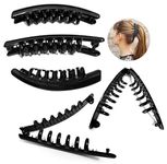 BIRDWARE 4 Pc Banana Pins For Hair Clips For Women And Girls Hairstyles Black Glossy Finish Self Lock Hair Clutchers