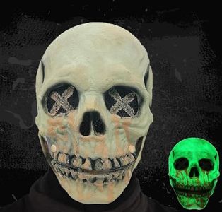 EHIOG Máscara de Halloween, máscara realista aterradora con mandíbula móvil, 3D, con calavera fluorescente, para Decoración Disfraces Carnaval Accesorios Fiesta cosplay