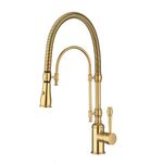 GICASA Copper Kitchen Faucet, Single Handle, 360 Swivel High Arc Kitchen Sink Faucet, Gold Pull Down Kitchen Faucet Solid Brass Handle