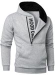 HOOD CREW Mens Casual Pullover Hoodies Half Zipper Print Hooded Sweatshirt with Pocket Light Grey M