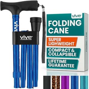 Vive Folding Cane - Foldable Walking Cane for Men, Women - Fold-up, Collapsible, Lightweight, Adjustable, Portable Hand Walking Stick - Balancing Mobility Aid - Sleek, Comfortable