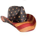 grinderPUNCH Western Outback Cowboy Hat Men's Women's Style Classic Straw Western Cowgirl Hat, Antique Flag, 6 3/4-7 3/8