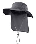 Magracy Unisex Mens Outdoor Wide Brim Sun Hat Mesh UPF50+ Safari Hats with Neck Flap Fishing Hats Dark Grey