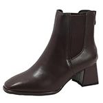 WUIWUIYU Womens Chelsea Boots Square Toe Stacked Heel Waterproof Elastic Dress Winter Sock Boots Brown Size 6