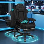 ELFORDSON Gaming Chair with 2-point Massage Lumbar Cushion, High Back PC Computer Game Chair, 150° Reclining Office Chair with Headrest & Footrest, 360° Swivel, Home Esports, Linen, Black
