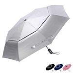 G4Free 42/46 Inch Travel Folding Umbrella Windproof Compact UPF 50+ UV Protection Double Canopy Silver Coating Sun Rain Umbrella