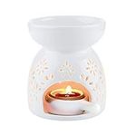 ComSaf Wax Melt Essential Oil Burner White - Flower Pattern, Ceramic Aroma Burners Assorted Wax Warmer Aromatherapy Tarts Holder Candle Scented Diffuser Home Bedroom Decor Christmas Housewarming Gift