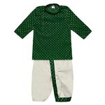 superminis Boy's Cotton Kurta with Dhoti - Golden Thread Work, Round Collar, Full Sleeves, Side Button Kurta Set for Ethnic Wear (Mehandi Green, 3-6 Months)