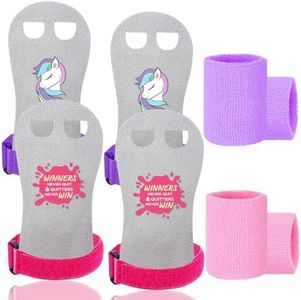 Amrta Gymnastics Grips Wristbands Sets for Girls Youth Kids 2 Pair Palm Protection Equipment with Wrist Support, Gymnastic Bar Grip Gloves Set Weightlifting Sports Workout (Pony&Winner, XS)