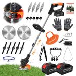 Cordless Strimmer, 24V Electric Grass Trimmers with 6x Metal Blades & 10x Plastic Blades, Telescopic Garden Strimmer with 2X 4000mAh Batteries, Battery Strimmer Grass Cutter for Garden Lawn Shrubs