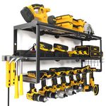 YYR Heavy Duty Power Tool Organizer with Charging Station, Cordless Drill Hanger Storage Rack, Battery Tools Holder Wall Mount Shelf for Garage - 32 Inch Equipped with Surge Protection Power Strip