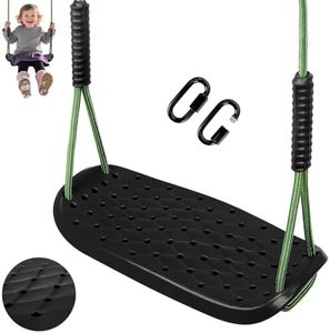 Heavy Duty Swing Seat Non-Slip Tree Swingset with Adjustable Rope and Carabiners for Indoor and Outdoor Playground Backyard Garden Set Accessories,250lb Capacity/Black