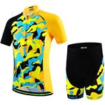 Ateid Children Boys' Girls' Cycling Jersey Set Short Sleeve with 3D Padded 7-9 Years (Manufacturer Size: XL) Camouflage Yellow