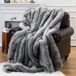 BATTILO HOME Luxury Faux Fur Throw Blanket 60"x80", Super Soft Large Grey Plush Blanket for Bed, Sofa & Couch - Warm Cozy Fuzzy Fluffy Decorative Fur Throw Gift for Women