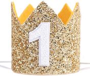 WAWOO Glitter Crown for 1st Birthday - Baby First Birthday Crown, Birthday Girl Boy Gift,Photo Booth Props,1st Birthday Party Hat (Gold Crown)