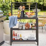 Domi Outdoor Kitchen Island with Storage, Aluminum Kitchen Storage Island Kitchen Food Prep Table with Double Storage Rack, Freestanding Bar Center with Protective Cover Indoor Outdoor