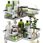 HapiRm Shower Caddy Shower Corner Shelves with 11 Hooks,Shower Organiser for Razor soap and shampoo,Bathroom Storage & Kitchen Storage Bath Accessories Stainless Steel,6 Sticker,2 pcs