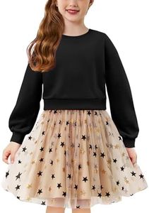 Arshiner Niñas Vestidos Tul Splice Vestido de Manga Larga Niños Cuello Redondo Moda Vestido de Fiesta Elegante Casual Otoño Invierno Vestido para Niñas 6-7 Años Estrella