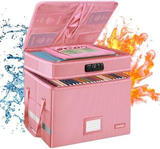 DocSafe File Box with Lock,Multi-Layer Fireproof Document Box Collapsible File Storage Organizer with Pockets/Handle,Large Portable Home Office Filing Box for Hanging Letter/Legal Size Folders,Pink