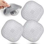 Flutesan 4 Piece Hair Catchers Square Hair Drain Cover for Shower Bath Plug Sink Catcher Hair Soft Silicone Stopper with Suction Cup Easy to Install for Bathroom Bathtub, Kitchen, Floor Laundry (Gray)