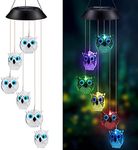 Solar Wind Chimes, Owl LED Solar Powered Wind Chimes Lamp Color Changing Waterproof Garden Chimes with Hook for Outdoor Indoor Patio Yard Deck Grandma Mom