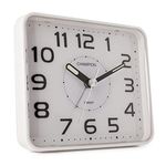 Classic Bold Traditional White Square Quartz Sweeping Non Ticking Alarm Clock with Flashing Back Light and Bleep Alarm.