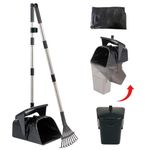 THRISEED Pooper Scooper Swivel Bin & Rake Set with 20 Waste Bags, 38'' Odorless Long Adjustable Metal Handle Dog Pooper Scoopers for Large Medium Small Dogs, Pooper Scooper for Lawn Yard.