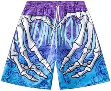 SHENHE Men's Y2K Graphic Shorts Gothic Skull Print Drawstring Casual Summer Streetwear Anime Bandana Paisley Shorts Purple Blue S