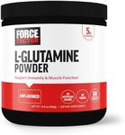 FORCE FACTOR L-Glutamine Powder for Post Workout Recovery, Muscle Recovery, Healthy Muscle Function, and Immunity, 5000mg/5g Glutamine Supplement, Vegan, Non-GMO, 60 Servings