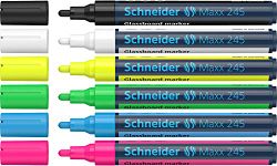 Schneider Maxx 245 Glass Board Marker for Glass Surfaces Dry-Wipe 6 Pack Black / White / Yellow / Green / Blue / Pink