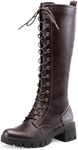 Jeossy Women's 9603 | Knee High Boots | Platform Chunky Heel Boots, Lace Up Fashion Boot, Whisky, Size 6.5(DJY9603 Whisky 06.5)