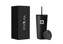 IRON °FLASK Classic Tumbler 2.0-2 Lids (Straw Flip), Vacuum Insulated Stainless Steel Water Bottle, Double Walled, Thermos Travel Mug - Midnight Black, 20 Oz, Mothers Day Gifts for Mom