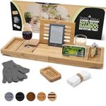 Temple Spring Wooden Bath Tray, Bath Shelf Bathroom Accessory, Home Spa Boards for Adults, Bathtub Caddy, Bamboo Bathroom Accessories Set, Extendable Bathtub Rack with iPad & Phone Holder - Natural