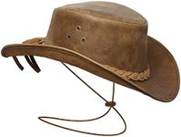 BRANDSLOCK Cowboy Hat Women Men Real Leather Western Style Wide Brim Cowgirl Hat Shapeable Lightweight Handcrafted Durable Bush Hat Tan