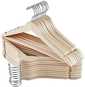ELONG HOME Solid Wooden Hangers 20 Pack, Wood Coat Hangers with Extra Smooth Finish, Precisely Cut Notches and Chrome Swivel Hook, Wooden Clothes Hangers for Shirt Suit Jacket Dress