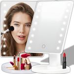 PRIME PICK Plastic Rotating Cosmetic Mirror, Led Illuminated Makeup Mirror For Home And On The Go, & Shaving, Stand (Whiterectangular, Dresser Mount)