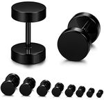 YADOCA 8 Pairs Black Stud Earrings for Men Women Stainless Steel Hypoallergenic Black Earrings Ears Plugs Screw Studs Mens Earrings Set 3mm-10mm