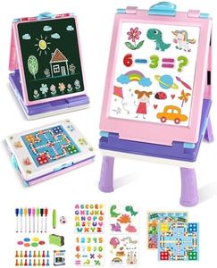 Elovien Easel for Kids, 4 in 1 Double Sided Toddler Art Easel with Chalkboard & Magnetic Whiteboard, Foldable Kid Tabletop Easel with Drawing & Writing Accessories - Educational Gift for Girl (Purple)