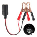 Car Battery Crocodile Clips, 35cm Car Cigarette Lighter Alligator Clips Extension Cable Clip-on Plug Socket Outlet Safety Adapter 12/24V Extension Cord with Fuse Holder Power for Car Battery Charging