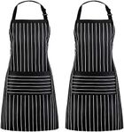 Puroma 2 Pack Adjustable Bib Apron Waterdrop Resistant with 2 Pockets, Unisex Cooking Kitchen Aprons for Women Men Chef Couple, Black/White Pinstripe