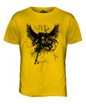 Candymix - Grunge Electric Guitar Tattoo Mono Print - Mens T Shirt Top T-Shirt, Size Large, Colour Deep Yellow