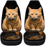 BIGCARJOB 2 Pcs Animal Car Seat Cover Set for Front Only,Funny Cat and Tiger Print Vehicle Bucket Seat Cushion Pads Auto Seat Protector for Men Women,Fit Most Cars,Sedan,Truck,SUV