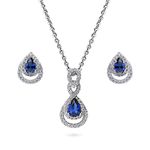 BERRICLE Sterling Silver Teardrop Simulated Blue Sapphire Cubic Zirconia CZ Fashion Necklace and Earrings Set for Women, Rhodium Plated, Sterling Silver Cubic Zirconia, Cubic Zirconia