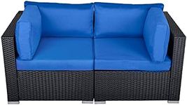 SUNVIVI OUTDOOR Patio Loveseat, 2 Piece Wicker Outdoor Sectional Couch with Removable Navy Blue Cushions, Extra Sofa Furniture