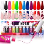 Clara Colors Gel Polish Nail Art Gel Liner Set, 12 Colors Black Red Pink Yellow Green Neon Color Spring Summer Gel Polish for Swirl French Tip Painting Designs Built Thin Nail Art Brush in Bottle Gel Soak Off UV Led Nail Gel Kit